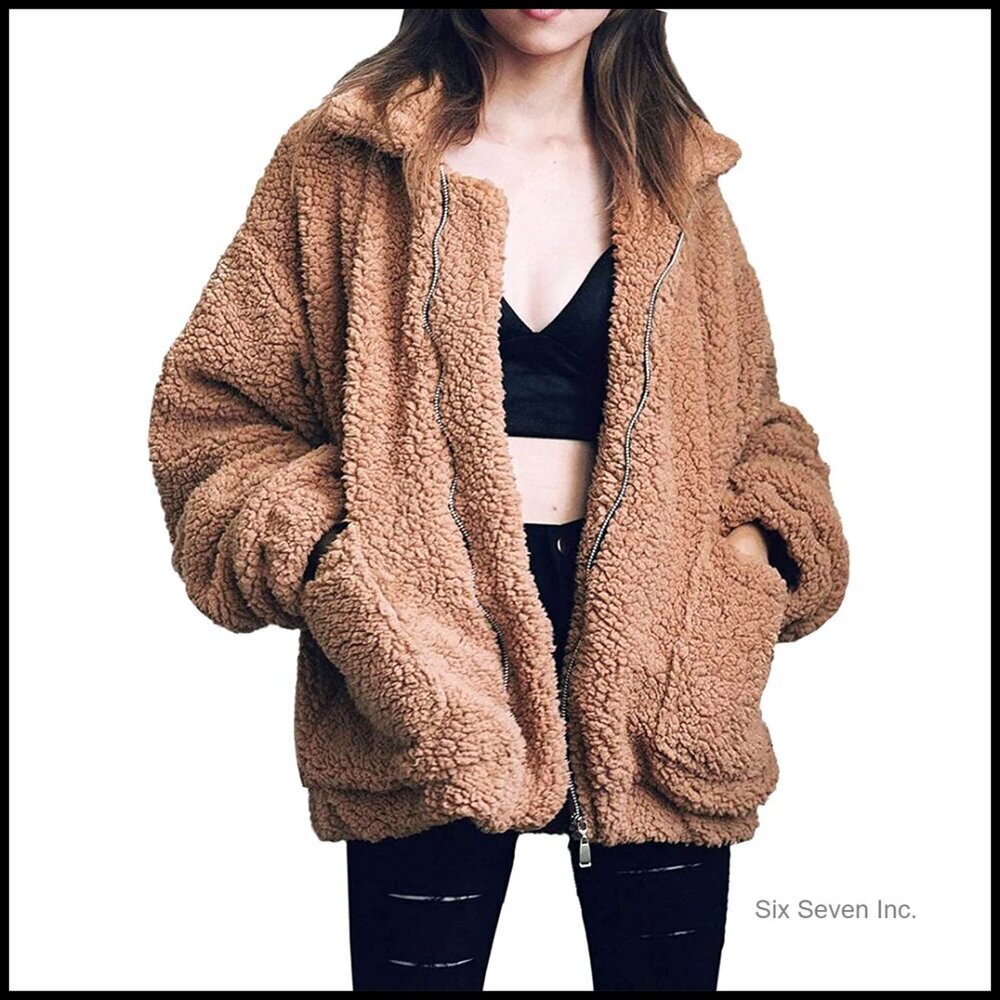 Oversized Faux Shearling Jacket Cozy Fleece Lined Winter Coat Casual Lapel